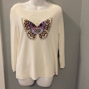 Lucia Burns Beaded Butterfly 3/4 sleeve Sweater - Size XL New With Tags